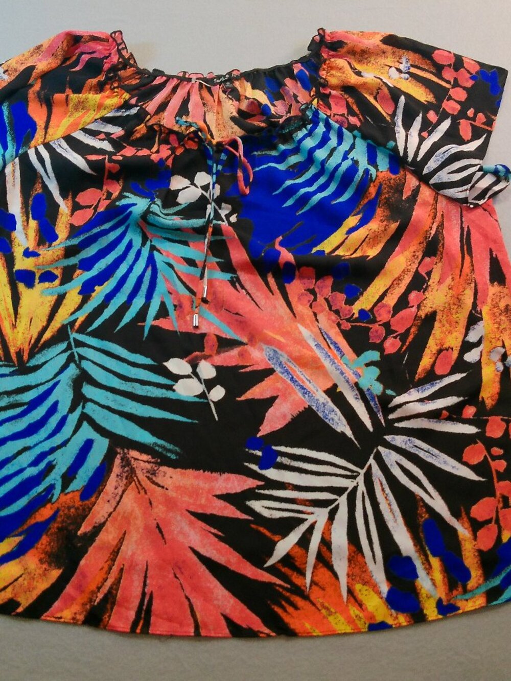 Womens Blouse Sami & Jo Ruffle Collar Sleeves Tropical Floral Size 2X